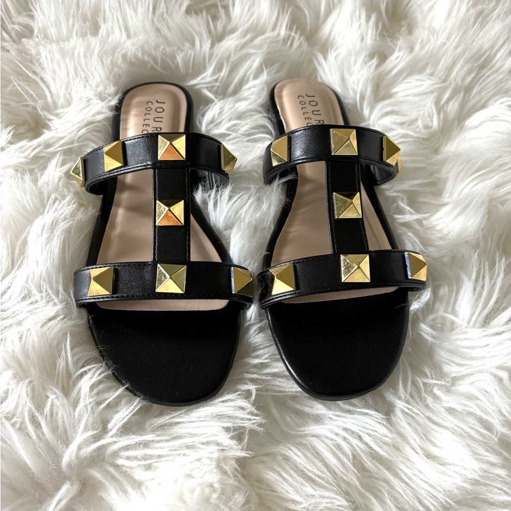 Journee Collection Kendall Studded Black Sandals 7.5